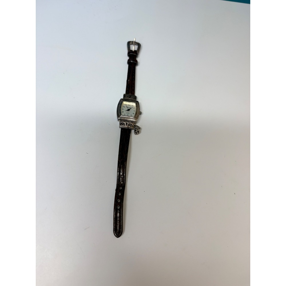 Geneva Elite Vintage Style Brown Leather Ornate‎ Silver Tone Heart Charm Watch